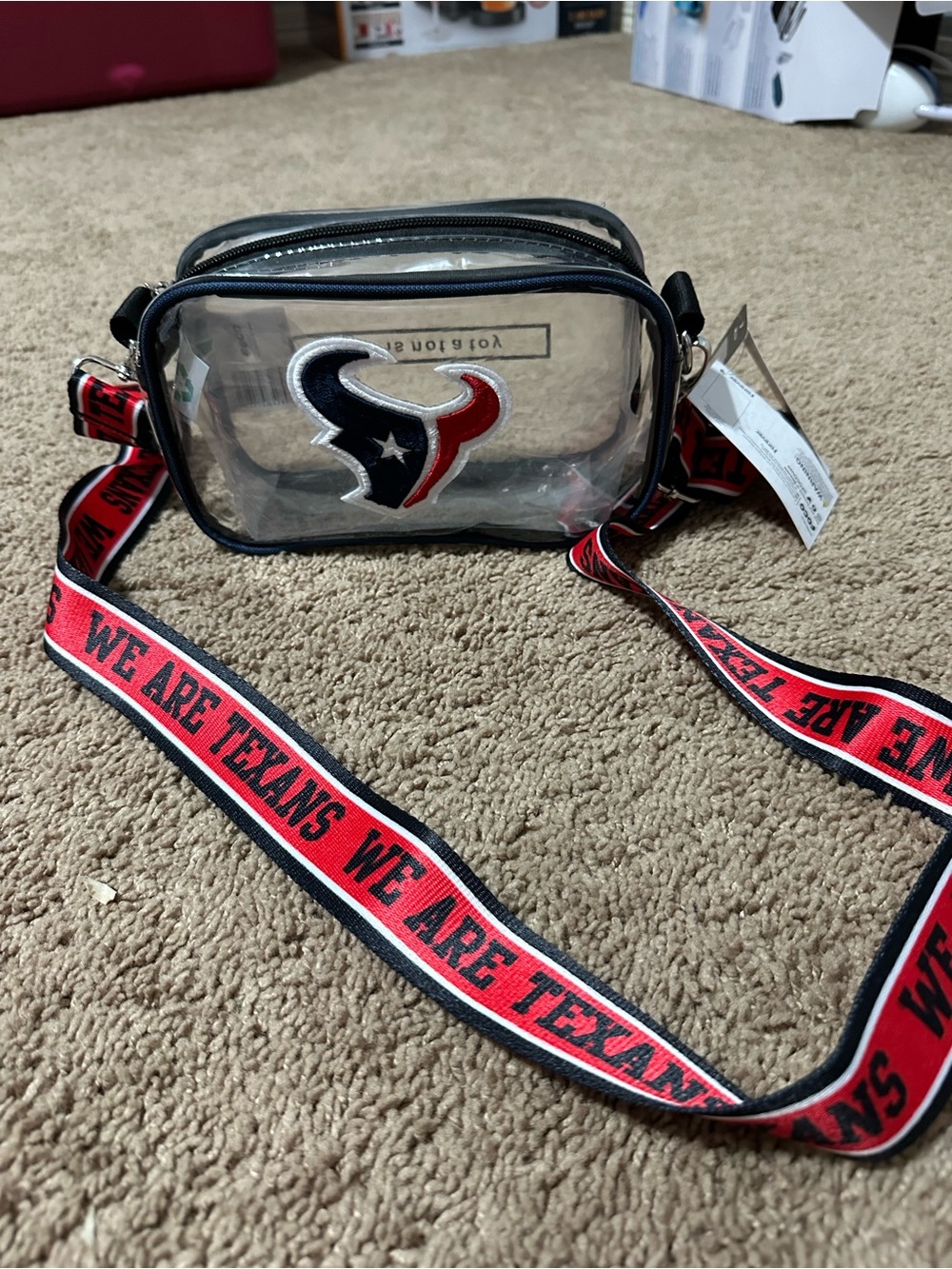 Clear Crossbody Messenger Bag with Red and Navy Strap